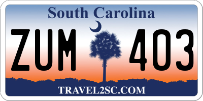 SC license plate ZUM403