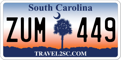 SC license plate ZUM449