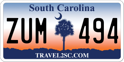 SC license plate ZUM494