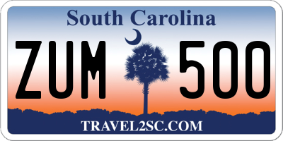 SC license plate ZUM500