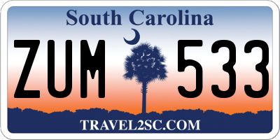 SC license plate ZUM533