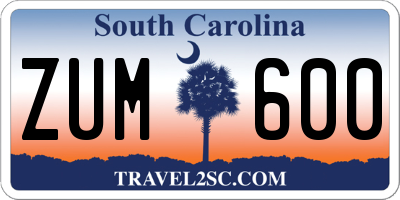 SC license plate ZUM600