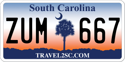 SC license plate ZUM667