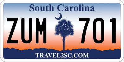 SC license plate ZUM701