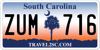 SC license plate ZUM716