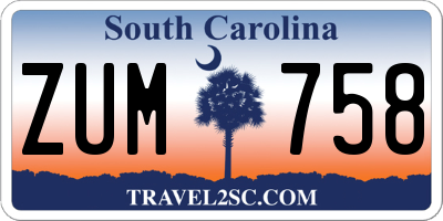 SC license plate ZUM758