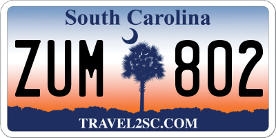 SC license plate ZUM802