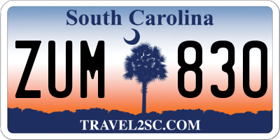 SC license plate ZUM830