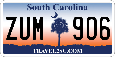 SC license plate ZUM906