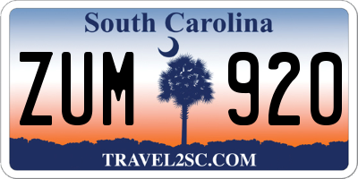 SC license plate ZUM920