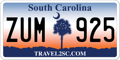 SC license plate ZUM925