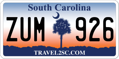 SC license plate ZUM926