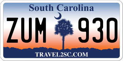 SC license plate ZUM930