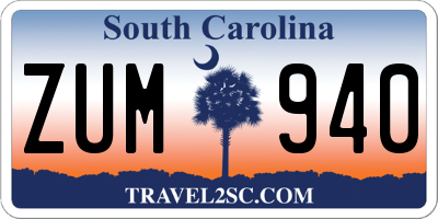 SC license plate ZUM940