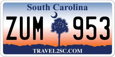 SC license plate ZUM953