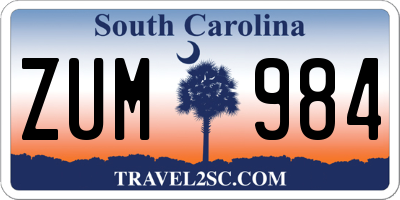 SC license plate ZUM984