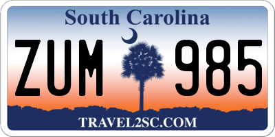 SC license plate ZUM985