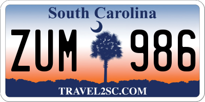 SC license plate ZUM986