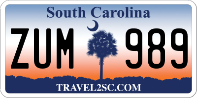 SC license plate ZUM989