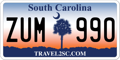 SC license plate ZUM990