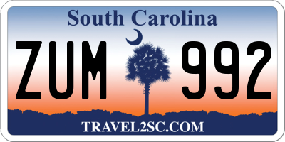 SC license plate ZUM992