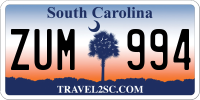 SC license plate ZUM994