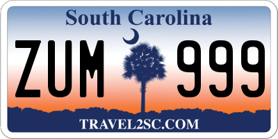 SC license plate ZUM999