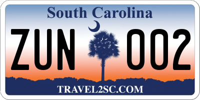 SC license plate ZUN002