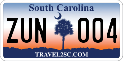 SC license plate ZUN004