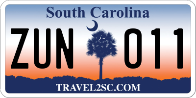 SC license plate ZUN011