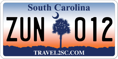 SC license plate ZUN012