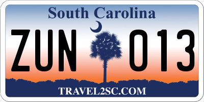 SC license plate ZUN013
