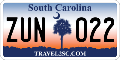 SC license plate ZUN022