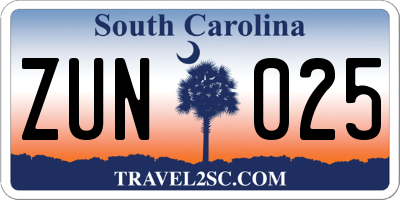 SC license plate ZUN025