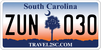 SC license plate ZUN030