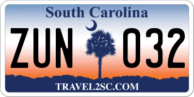 SC license plate ZUN032