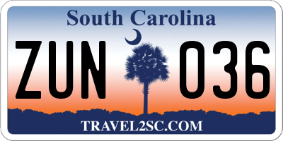 SC license plate ZUN036