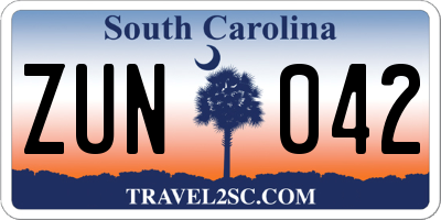SC license plate ZUN042