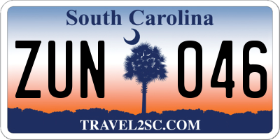 SC license plate ZUN046