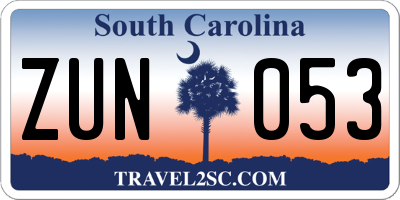 SC license plate ZUN053