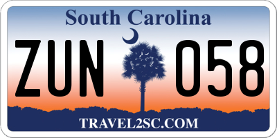 SC license plate ZUN058