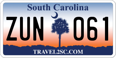SC license plate ZUN061