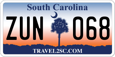 SC license plate ZUN068