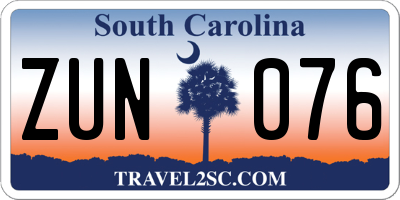 SC license plate ZUN076