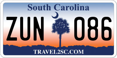 SC license plate ZUN086