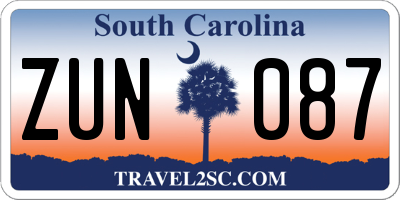 SC license plate ZUN087