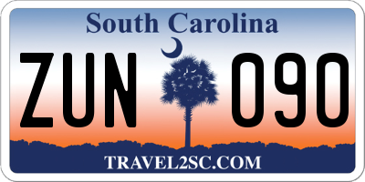 SC license plate ZUN090