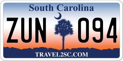 SC license plate ZUN094