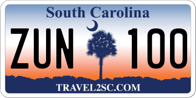 SC license plate ZUN100