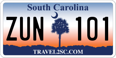 SC license plate ZUN101